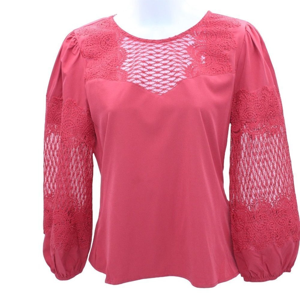 Milk & Honey Women's  Rust Blouse Long sleeve embroidered lace detail  S (NWT)